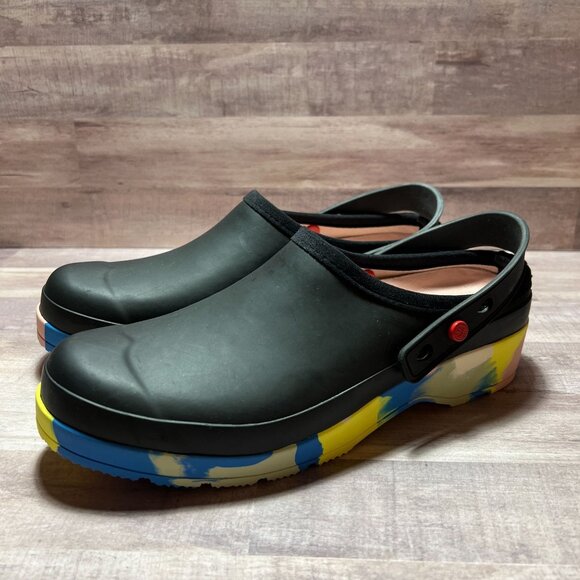 Hunter Womens Black Rubber Clogs With Multicolor Sole - Picture 3 of 10